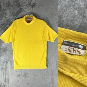 Vintage 60s 70s Billy Casper By Revere High Neck Sweater Large Yellow Mod Groovy